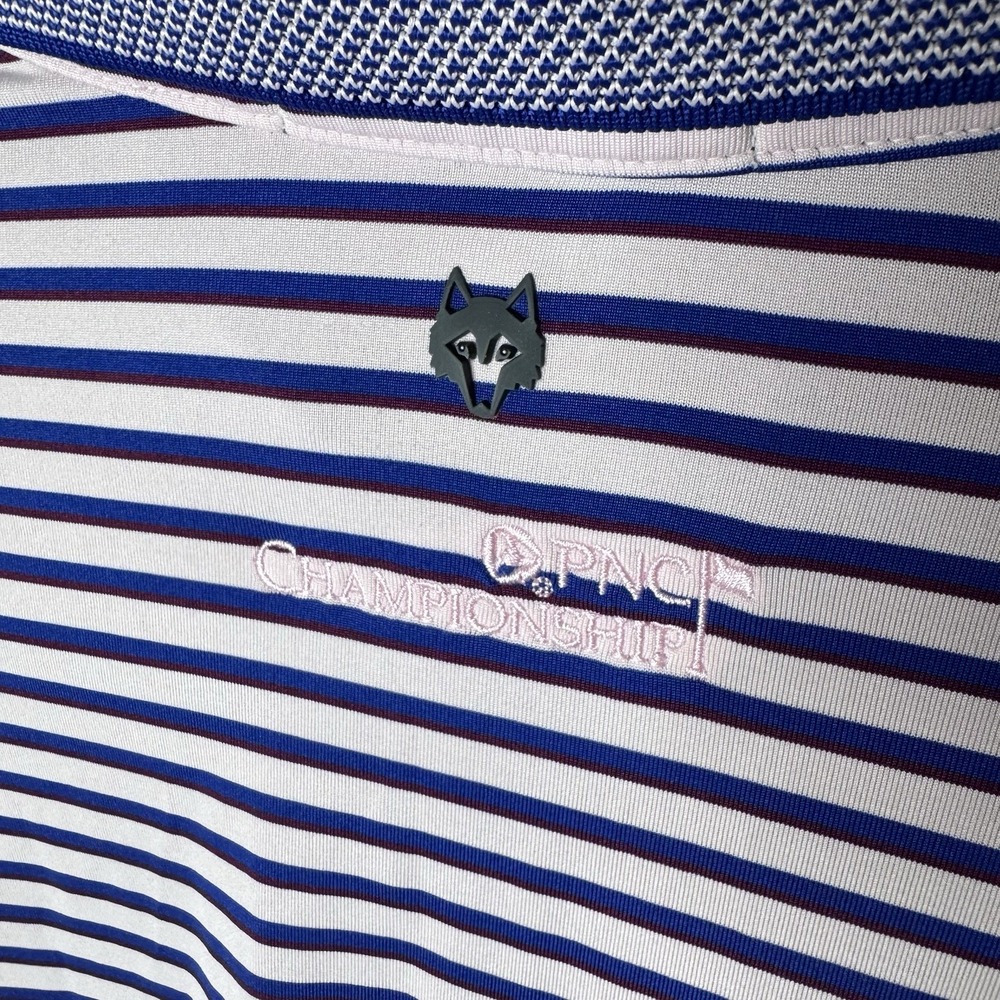 Greyson Polo Shirt Sz XL Golf Performance Knit Collar Pink Blue Striped Stretch - Picture 7 of 13